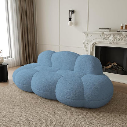Modern Curved Sofa, 3 Seater, Soft Sherpa Upholstered Sofa, Minimalist Style Comfy Cloud Couch for Living Room Apartment, Black