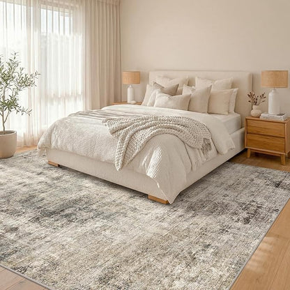 Hazo Haus Taupe Brown Large Area Rug for Living Room 10x12 – Modern Farmhouse Rustic Washable Rug for Dining Room & Bedroom, Non-Slip Foldable Dark Academia Décor