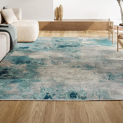 JONATHAN Y Modern Abstract Vintage Cream/Blue 5' Round Indoor Area Rug, Contemporary POP, Transitional, Easy-Cleaning for Living Room, Bedroom, Kitchen, Pet Friendly, Non-Shedding (CTP104A-5R)