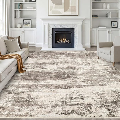 8x10 Area Rugs Living Room: Washable Large Neutral Rug Abstract Soft Modern Stain Resistant Indoor Floor Non-Slip Carpet for Bedroom Nursery Kids Office Playroom Dining Room Under Table- Mocha Brown