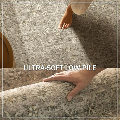 Machine Washable Rugs for Living Room: 5x7 Area Rugs for Bedroom Vintage Stain Resistant Non Slip Low Pile Lightweight Boho Carpet for Kitchen Dining Room Farmhouse Kids Room Nursery