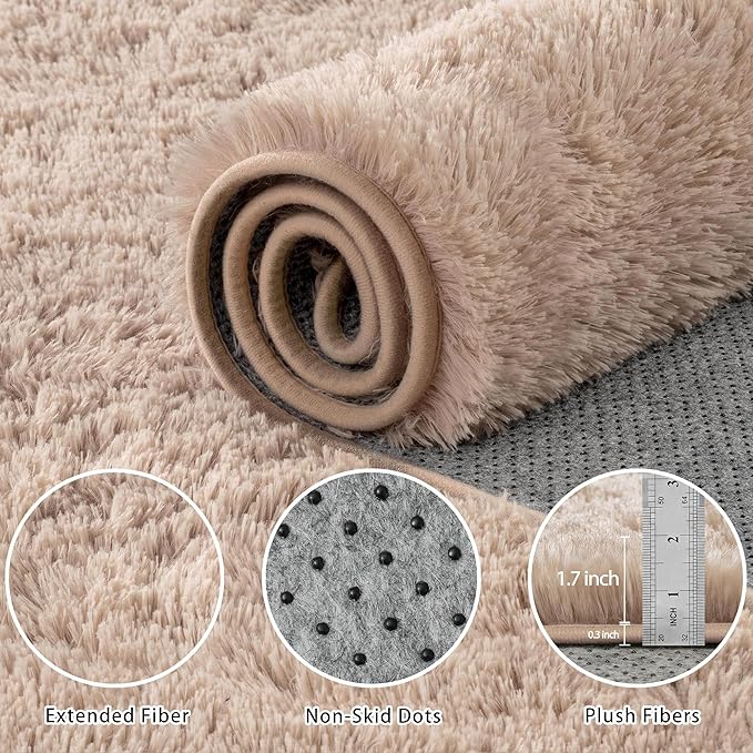 6x9 Area Rug for Living Room:Ultra Soft Fluffy Shag Beige Rugs,Large Fuzzy Plush Indoor Non Slip Carpet Washable Rug for Bedroom Kids Nursery Office Dorm Modern Decor(Beige 6'x9')