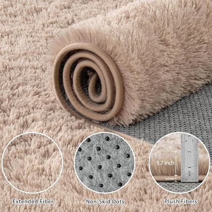 5x7 Area Rug for Living Room:Ultra Soft Fluffy Shag Beige Rugs,Large Fuzzy Plush Indoor Non Slip Carpet Washable Rug for Bedroom Kids Nursery Office Dorm Modern Decor(Beige 5'x7')