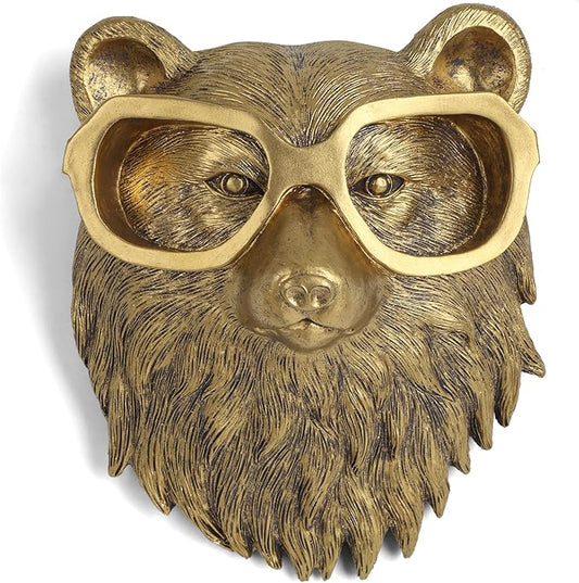 UITWMKTG Gold Animal Head Wall Decor Wall Sculpture Home Decor Statue for Living Room Office Bedroom Modern Decor for Men Women Bear