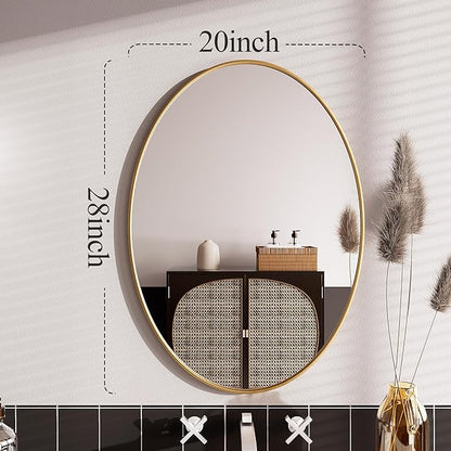 AUYHM Gold 20x28 inch Oval Bathroom Mirror, Wall Mount Home Mirror for Over Sink, High Definition Art Deco Mirror with Aluminum Frame