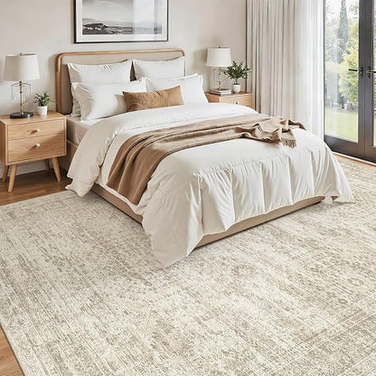 Soalmost Washable Area Rug 8x12, Large Soft Rugs for Living Room Vintage Beige Carpet 8x12 Area Rugs for Bedroom Dining Room Non-Slip Stain Resistant Under Table Rug