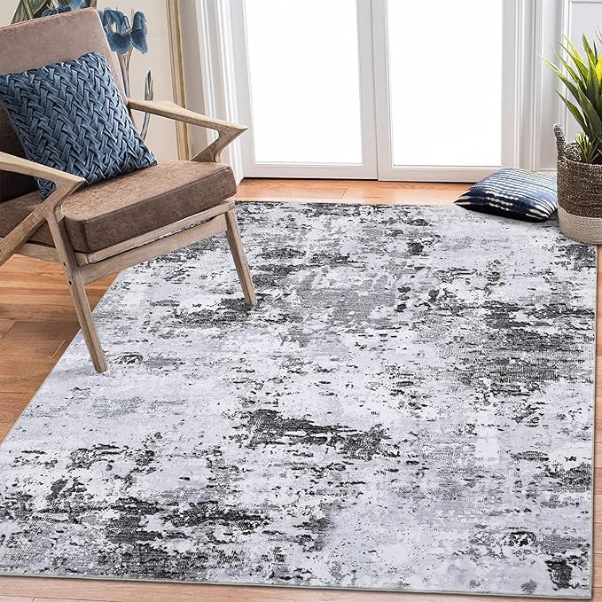 ROYHOME 6x9 Modern Abstract Area Rug Non Slip Non Shedding Low Pile Stain Resistant Rug Soft Carpet for Bedroom Living Room, Grey
