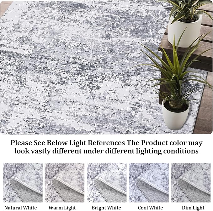 ROYHOME Area Rug 10x13 Modern Abstract Accent Faux Wool Low Pile Ultra Soft Stain Resistant Rug Non Slip Non Shedding Throw Rug Washable for Living Room Bedroom Home Decor, Light Grey