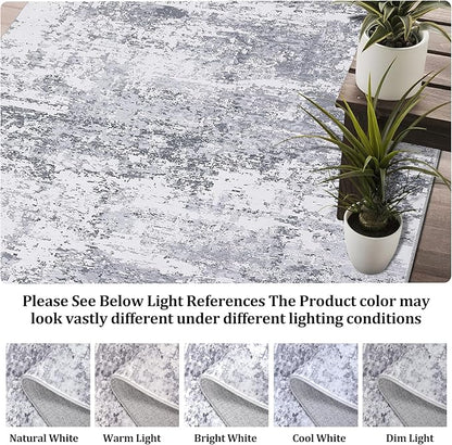 ROYHOME 8x10 Modern Abstract Rug Faux Wool Accent Rug Ultra Soft Non Slip Non Shedding Accent Large Rug for Living Room Bedroom Dining Room Office Home, Light Grey