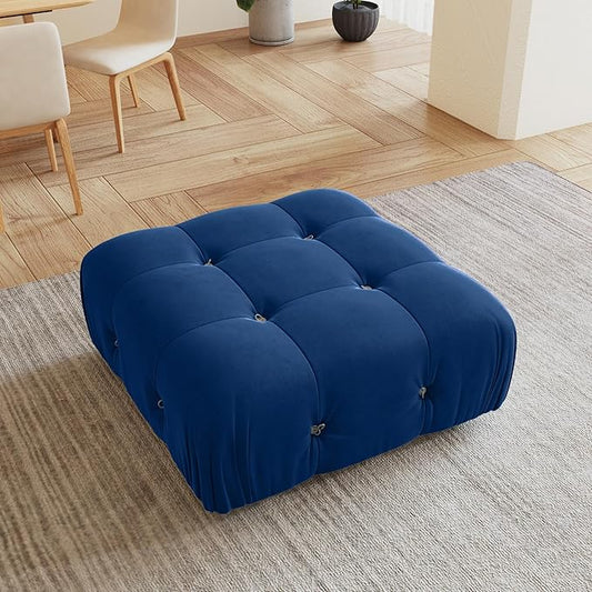 Modular Sectional Couches for Living Room, Modern Luxury Velvet Bubble Couch with Reversible Chaise Ottoman, Deep Seat Cloud Sectional Sofa (Ottoman, Blue)