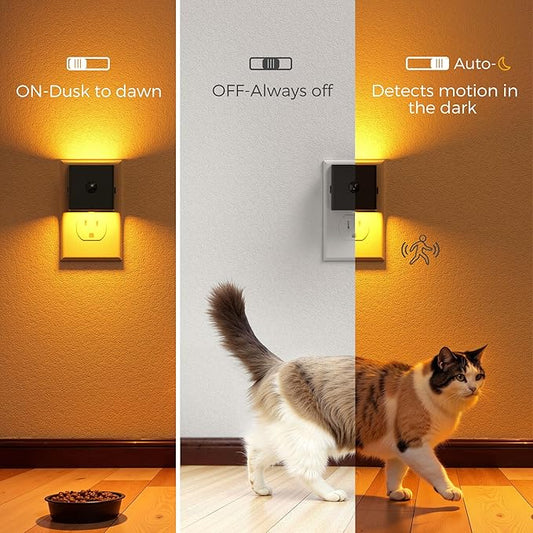 L LOHAS LED Motion Sensor Night Light, [2-Pack] Motion Activated Night Light, Motion Sensor and Dusk to Dawn Sensor, Brightness Adjustable,Amber Nightlight for Bathroom Hallway Kitchen