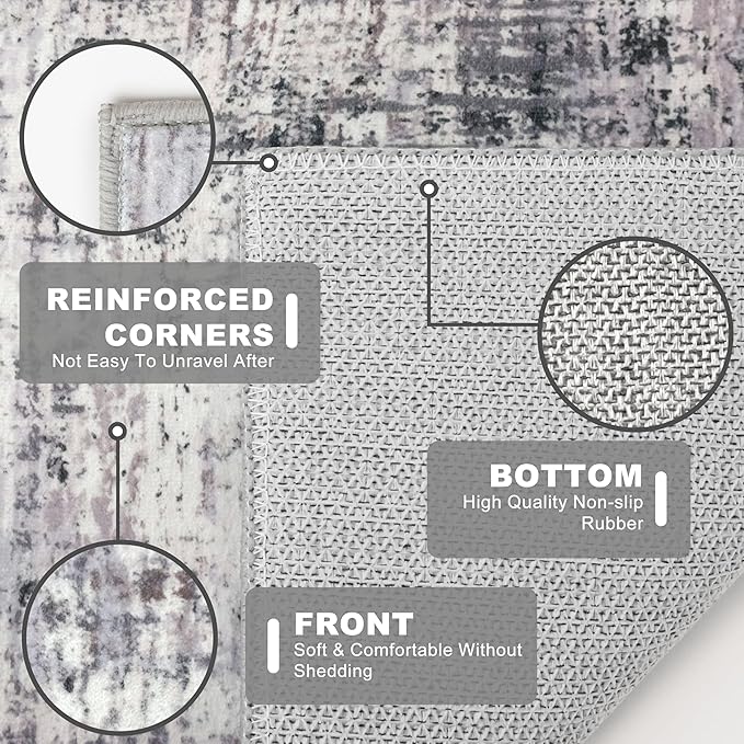 KILOCOCO Abstract Small Area Rug 2x3 Entryway Rug Washable Kitchen Rugs Door Mat Indoor Entrance Soft Pinted Non Slip Throw Rugs for Front Door Foyer Farmhouse Floor Mats, Grey/Beige
