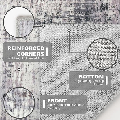 KILOCOCO Abstract Small Area Rug 2x3 Entryway Rug Washable Kitchen Rugs Door Mat Indoor Entrance Soft Pinted Non Slip Throw Rugs for Front Door Foyer Farmhouse Floor Mats, Grey/Beige