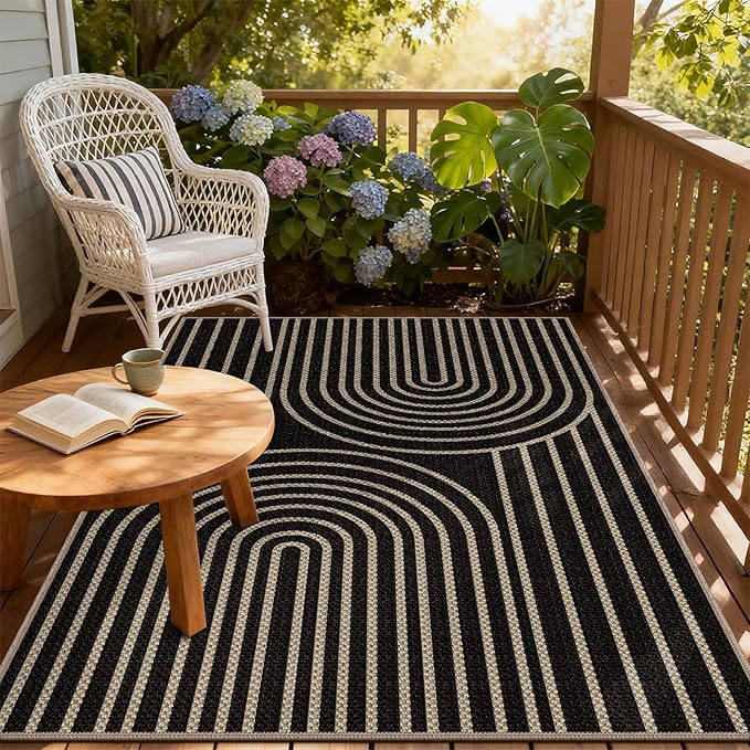 Easy Jute Rugs for Entryway, 3' x 5' Indoor Outdoor Rug, Black Farmhouse Washable Ultra-Thin Non-Slip Area Rug for Foyer, Backdoor, Living Room, Kitchen, Bedroom, Balcony