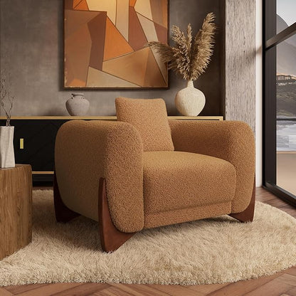 Morden Fort 3 Piece Boucle Sofa Set, Modern Upholstered Couches Sofas Set Durable Comfy Boucle Pet-Friendly, 2 Armchairs & 3-Seater Sofa Sets for Living Room Bedroom Apartment, Toffee Orange