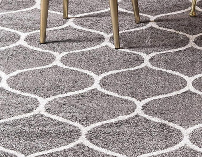 Unique Loom Trellis Frieze Collection Area Rug - Rounded (6' Square, Dark Gray/ Ivory)