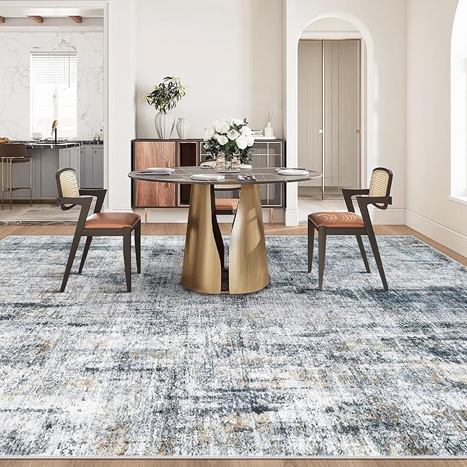 10x14 Area Rug for Living Room: Washable Abstract Large Soft Rugs Non Slip Modern Stain Resistant Low Pile Carpet for Dining Room Bedroom Nursery Office (Multi Blue, 10'x14')