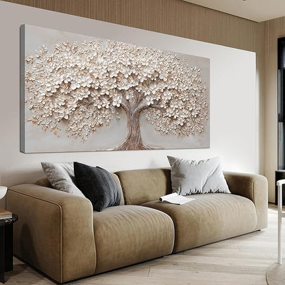 Canvas Wall Art Decor Prints Oversized Wall Art Pictures for Living Room Large Tree of Life Wall Art Decor Canvas Art Wall Decor Modern White Wall Art Prints Artwork for Walls Bedroom Office Decor 35" X 70"