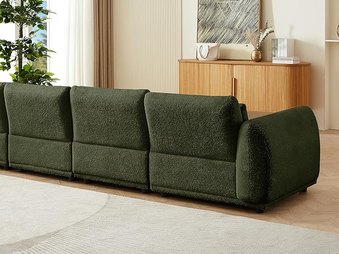 U Shaped Cloud Sectional, Convertible L Shaped Couch with Removable Ottomans,Modular Cloud Couch Sectional for Living Room(4 Set + 2 Ottomans - Green)