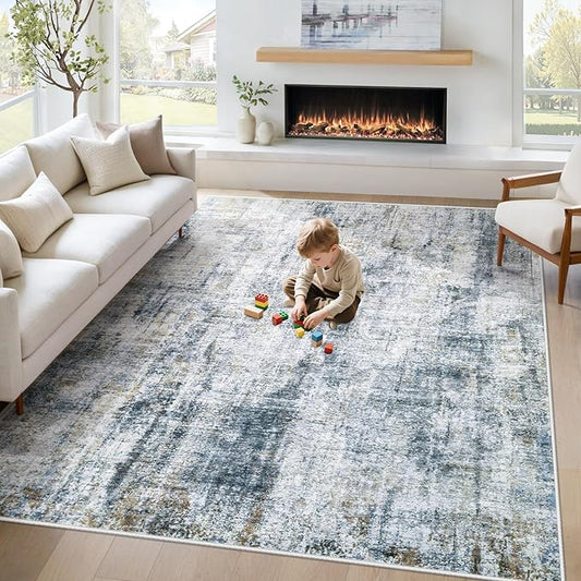 5x7 Area Rug for Living Room: Washable Abstract Soft Rugs Non Slip Modern Stain Resistant Low Pile Carpet for Dining Room Bedroom Nursery Office (Multi Blue, 5'x7')