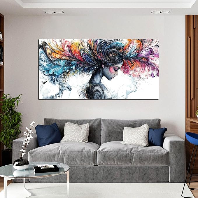 HUBOSKN Girl Canvas Wall Art for Living Room - Colorful Abstract Wall Art Bedroom - Girl Room Wall Decor Size 29" x 59"