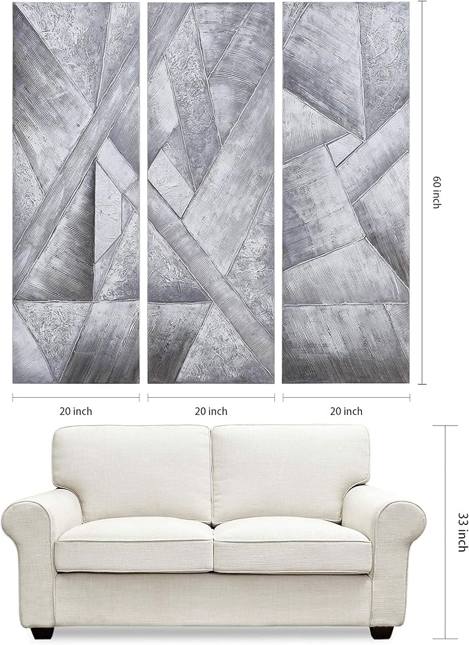 Empire Art Direct Abstract Wall Art Textured Hand Painted Canvas by Martin Edwards, Triptych, 60" x 20" each, Diamonds
