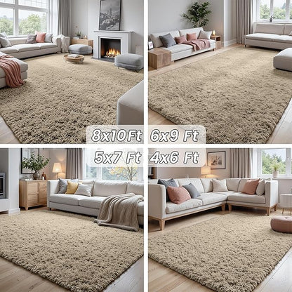 5x7 Area Rugs for Living Room: Soft Fluffy Shag Gray Camel Rugs for Bedroom, Non-Slip Large Fuzzy Plush Rug Indoor Floor Carpet for Nursery Kids Boys Girls Room, Dorms, Playroom, Modern Home Decor