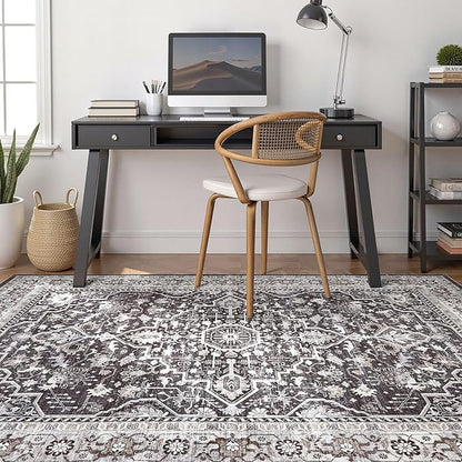 Black Rug Living Room Rugs: 10x12 Washable Boho Large Vintage Moody Soft Distressed Oriental Stain Resistant Non-Slip Indoor Floor Carpet for Bedroom Playroom Office Dining Room Retro Home House