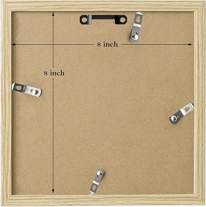 eletecpro 8x8 Picture Frames Set of 9 with Mat for 4x4 Photos or without Mat for 8x8, Square Gallery Wall Decor Collage for Picture Display, Natural Frame Set for Wall Hanging