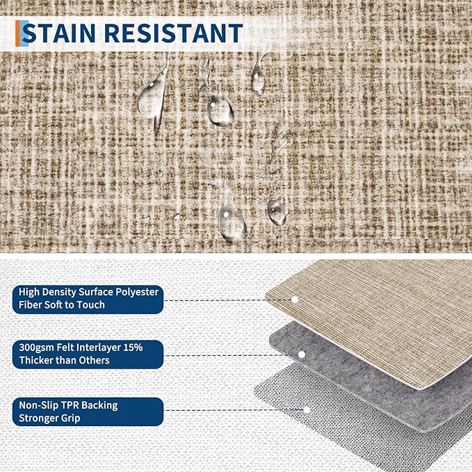 GarveeHome Washable Area Rugs 10x13 Non Slip Soft Large Living Room Rug Modern Checkered Bedroom Rug Soft Geometric Bordered Throw Carpet for Dining Room Home Decor Office Nursery, Taupe