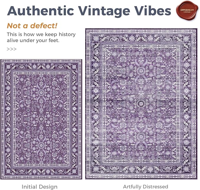 OPPODREAM Vintage Purple 2x8 Runner Rug, 2 x 8 Retro Washable Rug Non Slip, Low-Pile Faux Wool Carpet, Distressed Floor Mat for Kitchen, Hallway, Entry-Way, Entrance, Indoor Back Door