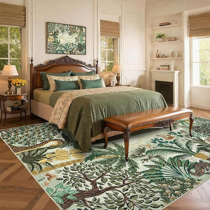 GarveeHome Large Area Rugs 10x13 for Living Room, Jungle Animal Washable Rug Soft Non Slip Backing Floor Mat Carpet Indoor Thin Green Accent Rug for Bedroom Dining Room Playroom Nursery Home Decor