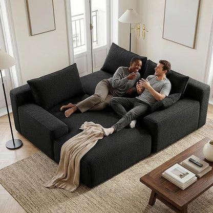 Homkdom L-Shaped Cloud Boneless Couch with Deep Seat, Modular Sectional Sofa with Oversized Chaise, 6 Layouts Combination for Living Room, Apartment, No Assembly (Black Check, Left Facing Chaise)