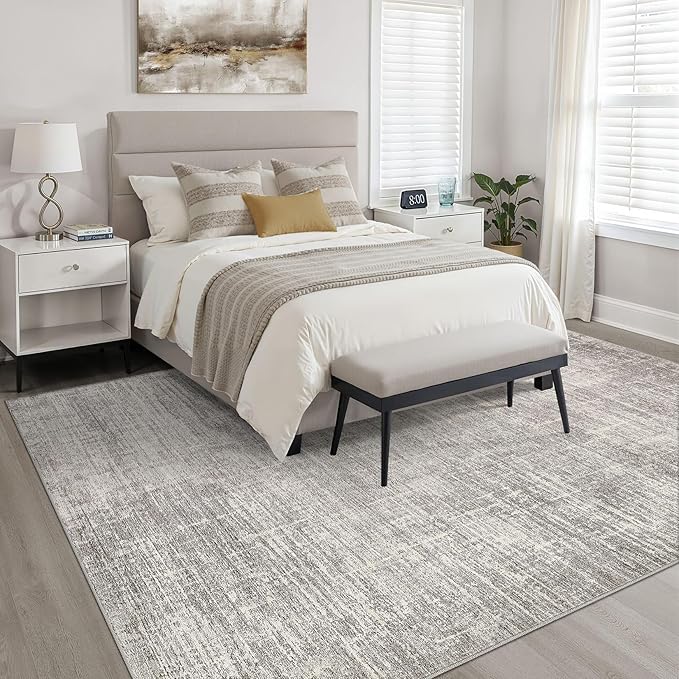8x10 Area Rugs Living Room: Washable Large Neutral Rug Abstract Soft Modern Stain Resistant Indoor Floor Non-Slip Carpet for Bedroom Nursery Kids Office Playroom Dining Room Under Table- Brown Gray