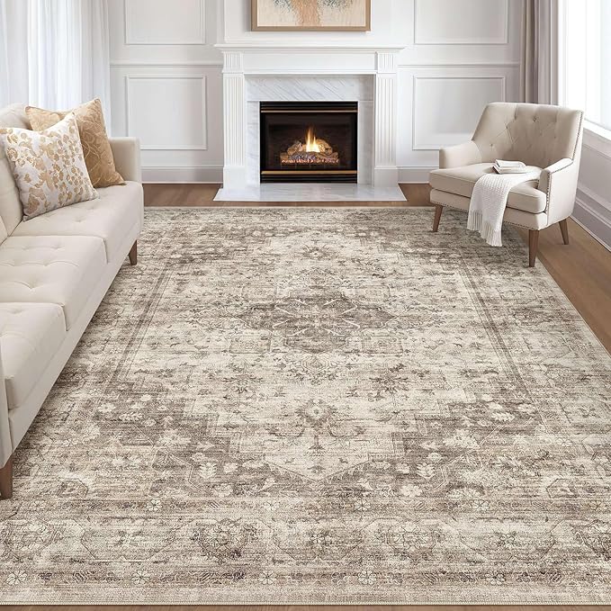 LOONGRUG 8x10 Warm Sepia tan Rug Vintage