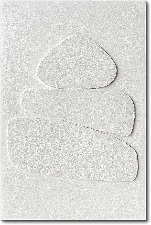 Creespi White Textured Wall Art - Hand Painted Minimalist 3D Art Painting 24x36 inches,Modern Abstract Oil Painting On Canvas for Home Wall Decor