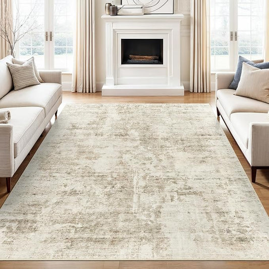 Soalmost Abstract Rug 5x7 Machine Washable Area Indoor Beige Gray White Low Pile Non-Slip Foldable Thin Accent Rugs for Bedroom Living Room Dining Room Grey