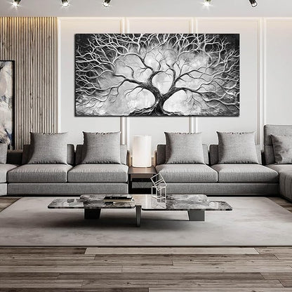 CIRABKY Tree Wall Art for Living Room - Black and White Canvas Wall Art for Office - Home Office Decor Wall Size 29" x 59"
