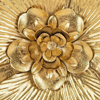 DILATATA 3 Pcs Metal Flower Wall Art Set 10 Inch Rustic Modern Floral Sculpture 3D Metal Flower Wall Hanging Accent for Indoor Living Room Bedroom Kitchen Bathroom Garden Patio Decor - Gold