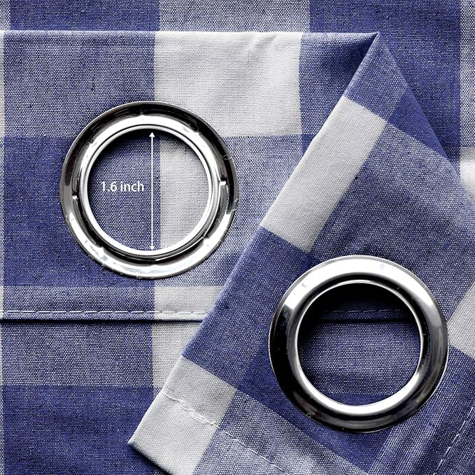 3 Pc Cotton Classic Country Farmhouse Kitchen Window Curtain Grommet Top -Navy Blue & White Buffalo Check Tier & Valance Set, 54" x 18" / 32" x 30"