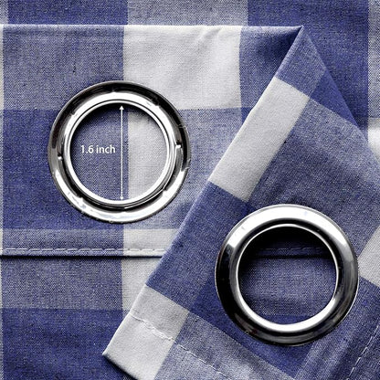 3 Pc Cotton Classic Country Farmhouse Kitchen Window Curtain Grommet Top -Navy Blue & White Buffalo Check Tier & Valance Set, 54" x 18" / 32" x 36"