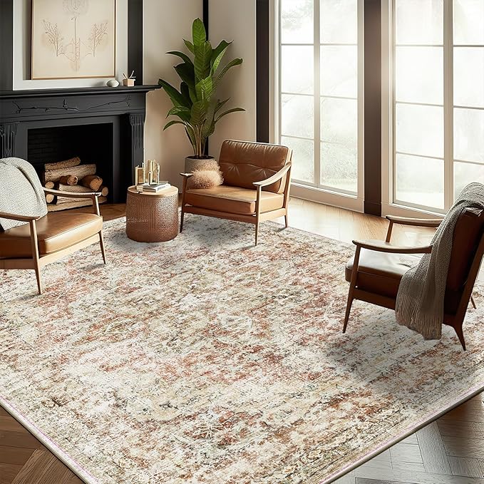 CHAMPLANT Washable Area Rug 10'x14' Boho Design Non-Shedding Easy Care Ideal for High Traffic Areas in Living Room Bedroom Office Coffee Table Kitchen Large Carpet