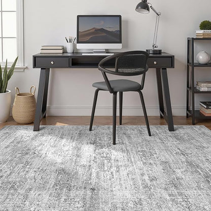 Grey Rug 7x9 Area Rug: Washable Boho Large Vintage Neutral Soft Rugs Stain Resistant Farmhouse Non-Slip Indoor Floor Carpet for Living Room Bedroom Playroom Office Dining Room Apartment Dorm