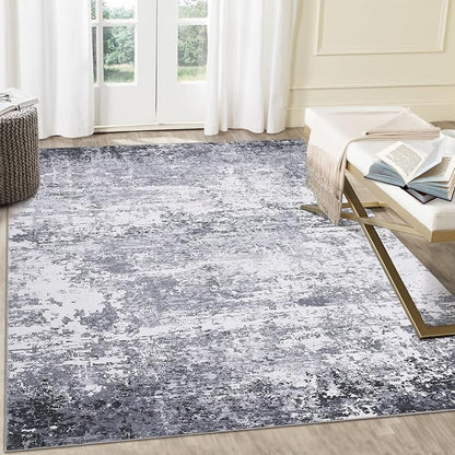 ROYHOME 8x10 Modern Abstract Rug Faux Wool Accent Rug Ultra Soft Non Slip Non Shedding Accent Large Rug for Living Room Bedroom Dining Room Office Home, Light Grey