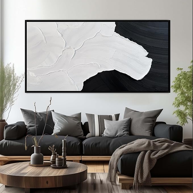 Tarfupth Black and White Abstract Wall Art for Living Room Hand-Painted Large Abstract Wave Oil Paintings Textured Artwork for Bedroom Office Home Decor 39x79 Inch