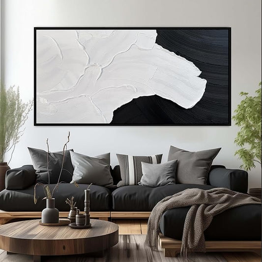 Tarfupth Black and White Abstract Wall Art for Living Room Hand-Painted Large Abstract Wave Oil Paintings Textured Artwork for Bedroom Office Home Decor 39x79 Inch