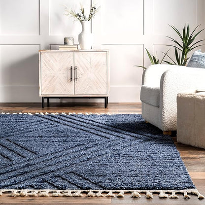 Nuloom Risette Blue, 4' x 6', Geometric, Soft and Textured, High Traffic, Stain Resistant, Easy Clean, Durable Area Rug for Bedroom, Living Room, Dining Space, Den, Foyer, Entryway
