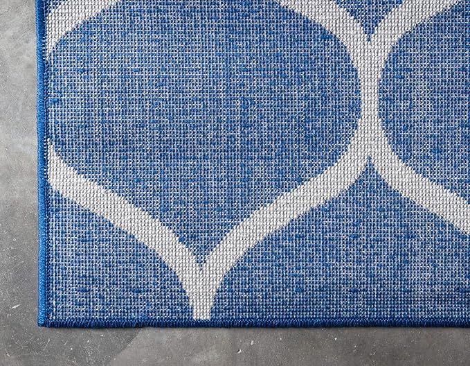 Unique Loom Trellis Frieze Collection Area Rug - Rounded (2' x 6' 1" Runner, Navy Blue/ Ivory)