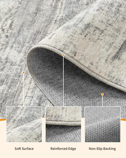 Washable Rugs 8x10 for Living Room - Stain Resistant Non-Shedding Modern Abstract Area Rug, Soft Thin Indoor No Slip Carpet for Bedroom, Dining Table, Home Office - Charcoal Grey (8'x10')