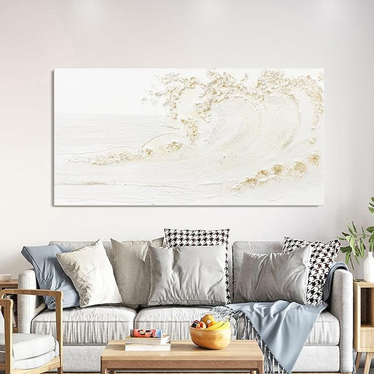 White Wall Art Decor Canvas Art Wall Decor Large Modern Wall Art Silent Waves With Gold Wall Painting Decorations Artwork Wall Art Prints For Room Living Room Bedroom Office 29x58 Inch